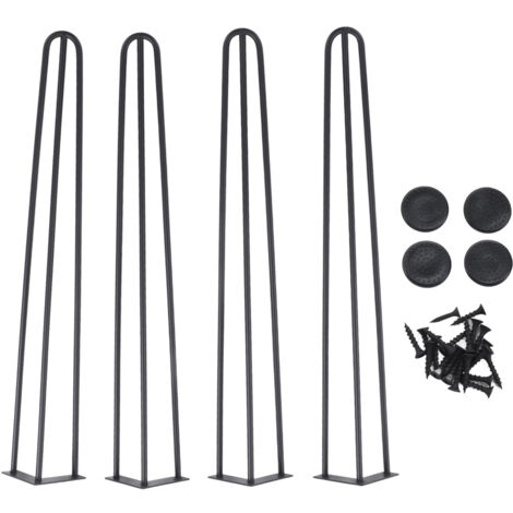 Gistuch Pied de Table en Épingle à Cheveux 4PCS Pieds de Bureau 72 cm ,Pieds de Meubles 3 Tiges Noirs avec Vis et Patins Protecteurs pour Maison Bureau Salle à Manger