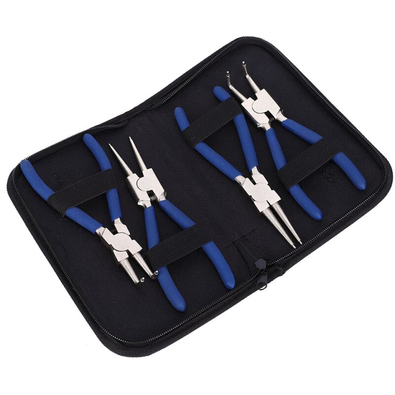 TONYSA Pinces Circlips - Lot de 4 Pinces à Circlips Intérieurs et Extérieurs Droites et Courbées Avec sac de Rangement
