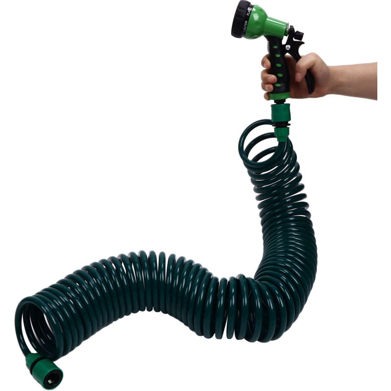 Plastique Kit flexible d'arrosage 15 m - Jardin urbain : tuyau spiralé, idéal pour balcon/terrasse/cour, aucun enroulement/déroulement, se rétracte