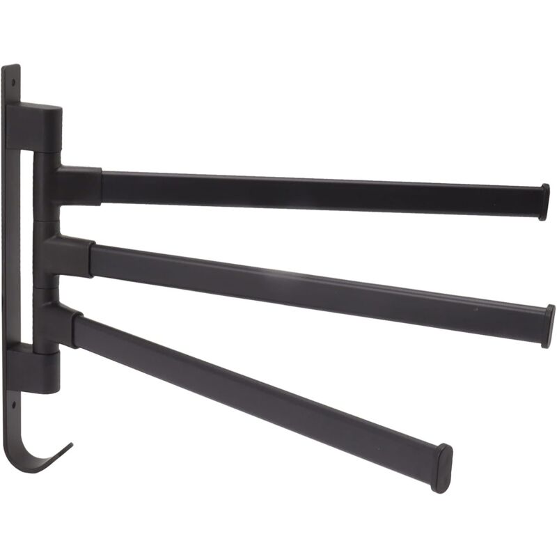 Gistuch - Porte-serviettes pivotant noir sans poinçon, porte-serviettes de salle de bains mural, tige de suspension d'angle de salle de bains à 3 bras