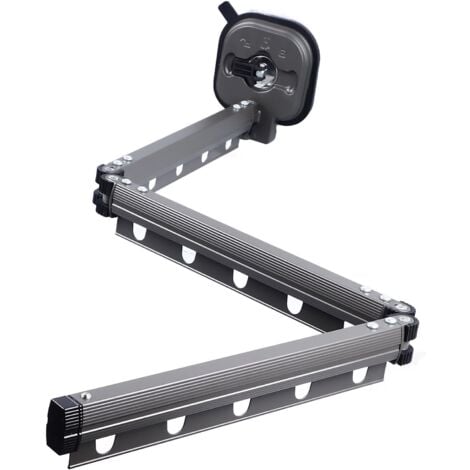 Gistuch Porte-vêtements Étendoir à Linge Mural rétractable avec Crochets, Rotatif à 360 °, tri-Pliable pour Balcon, buanderie, Salle de Bain (Noir)