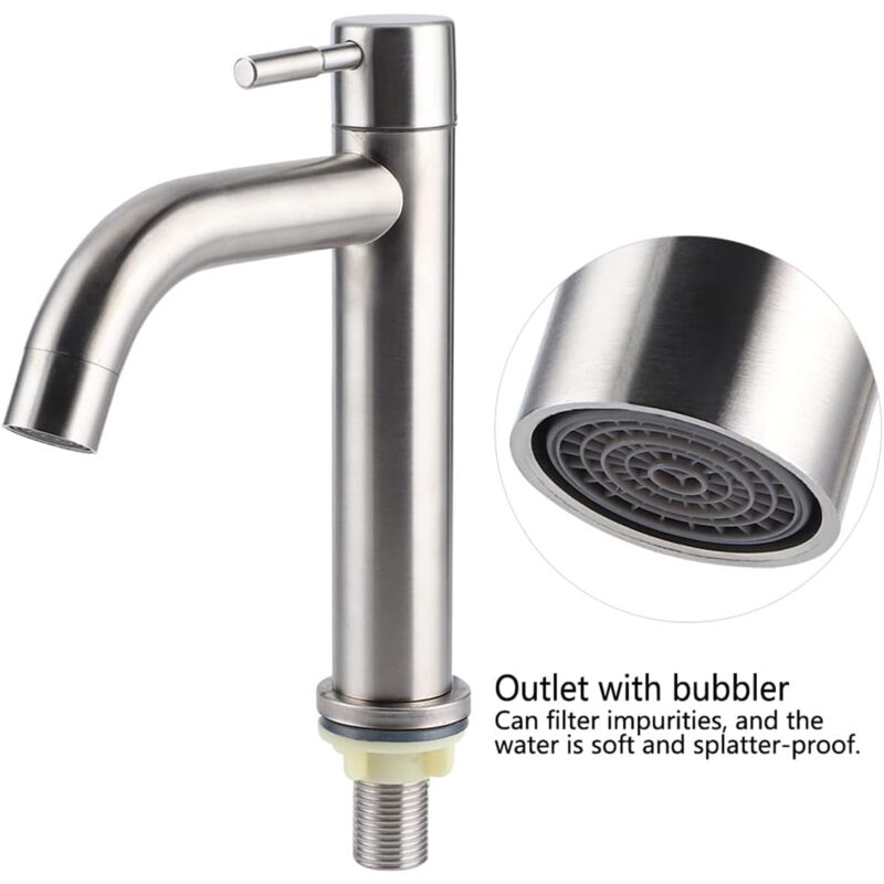 Robinet de Cuisine à Eau Froide Simple, Robinet D'eau Froide Simple Brossé en Acier Inoxydable G1/2 avec Corps Haut Poignée Unique un Trou pour