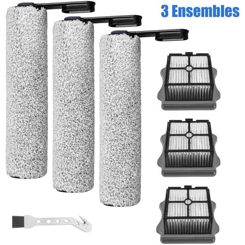 Gistuch - Rouleau de brosse de rechange et Filtre hepa pour Tineco Floor One S5 / S5 Pro / S5 Pro 2 / S5 Extreme aspirateur humide et sec, 3 rouleaux