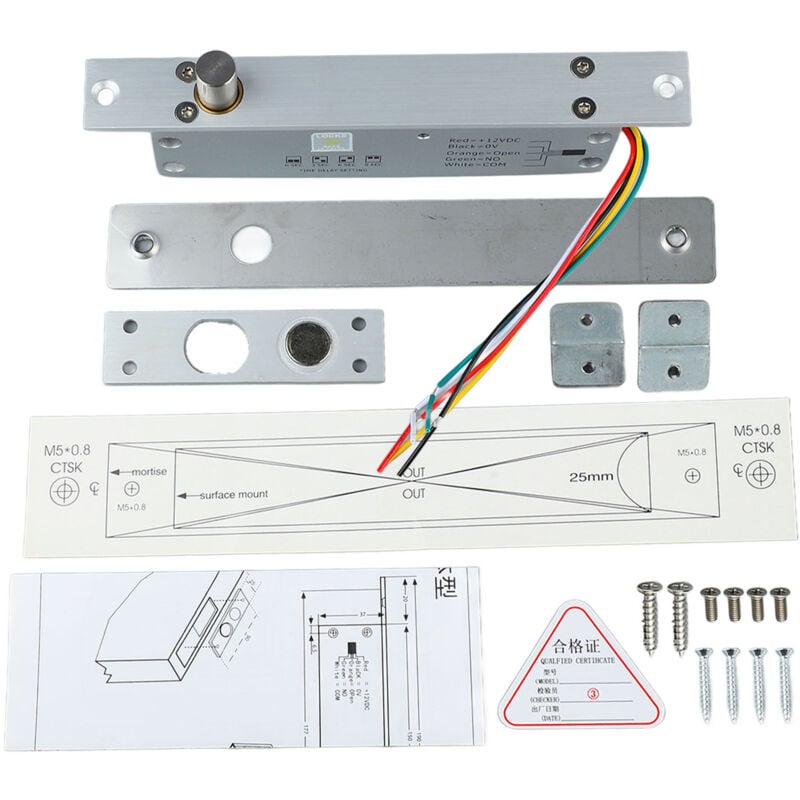 Serrure à pêne électrique dc 12 v 5 lignes, serrure de porte à pêne dormant étroit avec affichage led de temporisation pour contrôle d'accès d'entrée