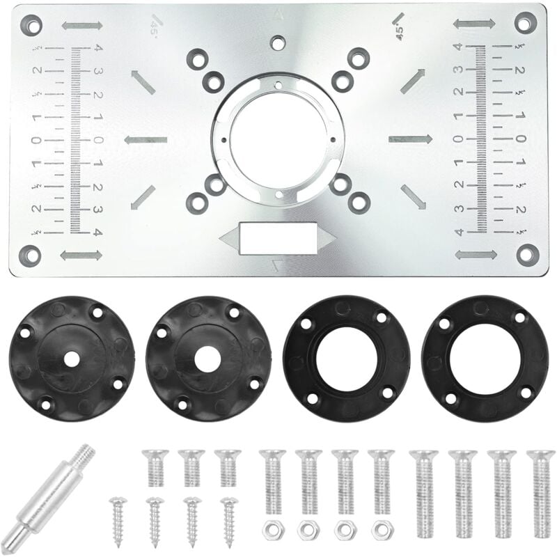 Gistuch - Table De Toupie En Aluminium, Plaque D'insertion De Table De Toupie Multifonctionnelle, Plaque De Fraisage Bricolage Avec 4 Anneaux Et Vis
