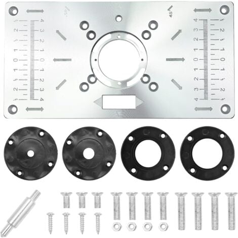 Gistuch Table De Toupie En Aluminium, Plaque D'insertion De Table De Toupie Multifonctionnelle, Plaque De Fraisage Bricolage Avec 4 Anneaux Et Vis (Noir)