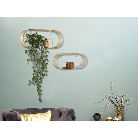 Gitter Wandregal 2er Set JOYCE aus Metall in Gold