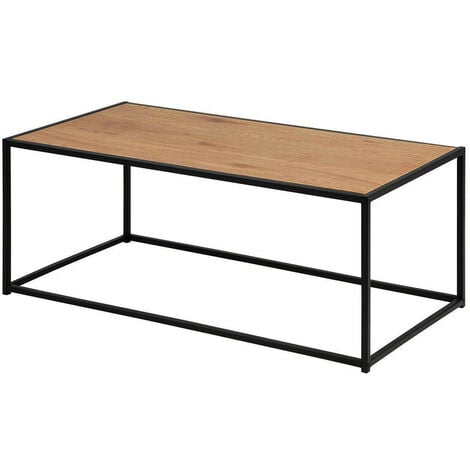 ALGUER LIVING Giuanne - Mesa De Centro Color Madera Natural, Mueble de Salón, Mesa Baja Rectangular, Mesa de Centro Industrial de Metal, Color Negro H50xW100xD40cm