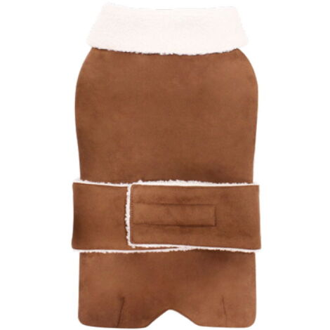 Giubbotto effetto montone e stoffa scamosciata modello Dachsund Wooden per cani: 39 cm