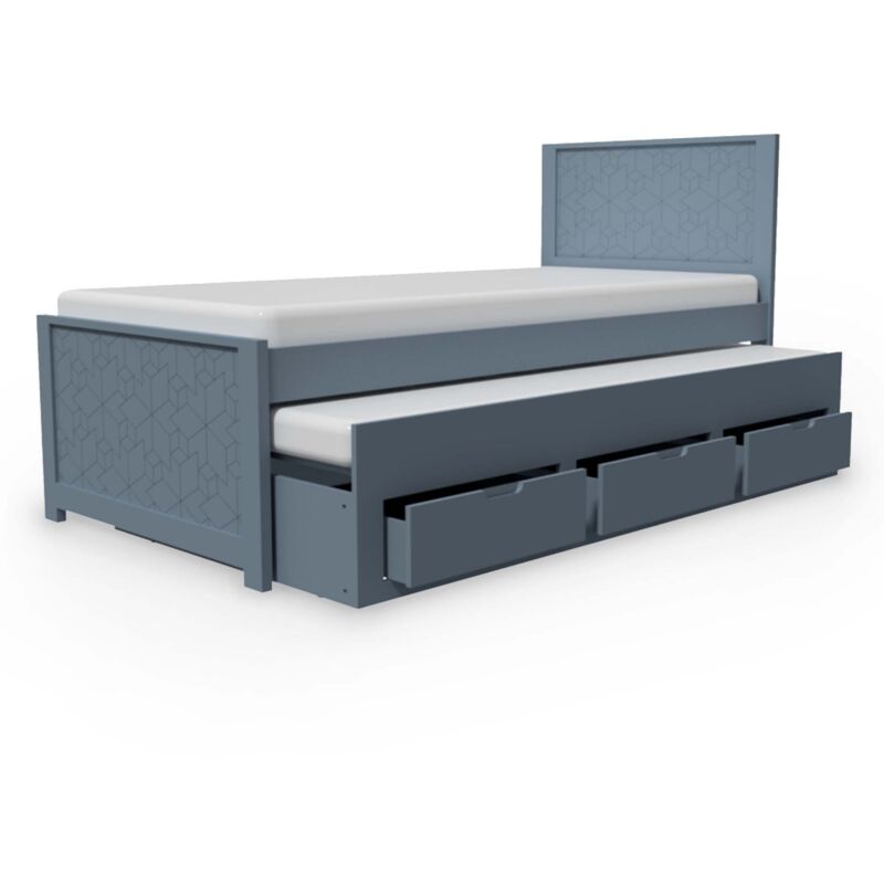 Mobilier Deco - geome - Lit gigogne avec rangement en bois gris 90 x 190 cm