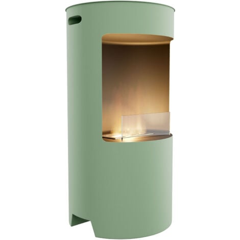 FRANKYSTAR Giulio Cesare - Cheminée à Bioéthanol de Sol Ø40x80 cm Design d’Intérieur en Acier Inoxydable Sauge