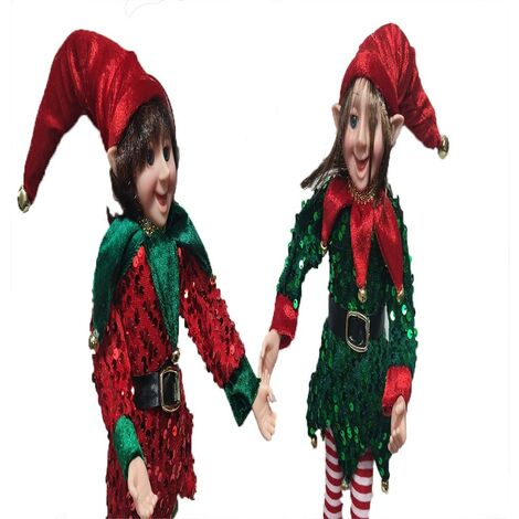 Giullare lui lei Gnomo elfo decorazioni per albero di natale addobbi natalizi idea regalo vetrine negozio in velluto rosso verde