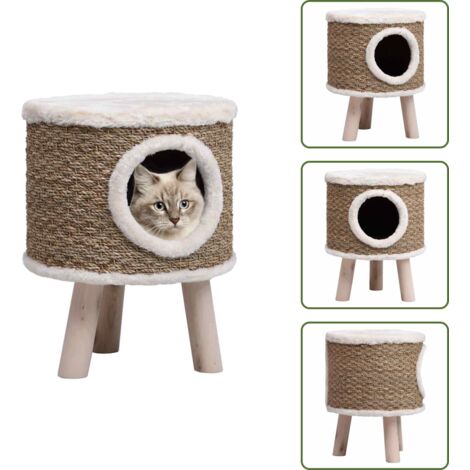Giunco per gatti - vidaXL Cuccia per Gatti con Gambe in Legno 41 cm in Giunco - Rifugio per gatti