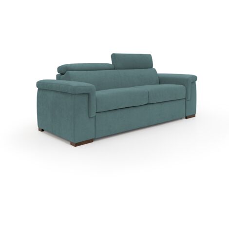 Giunone Schlafsofa mit 18 cm hoher Matratze und verstellbaren Kopfstützen aus wasserfestem Stoff T02 220 cm (mat. 140x297) petrol