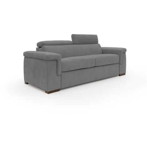 Giunone Schlafsofa mit 18 cm hoher Matratze und verstellbaren Kopfstützen aus wasserfestem Stoff T02 240 cm (mat. 160x297) grau