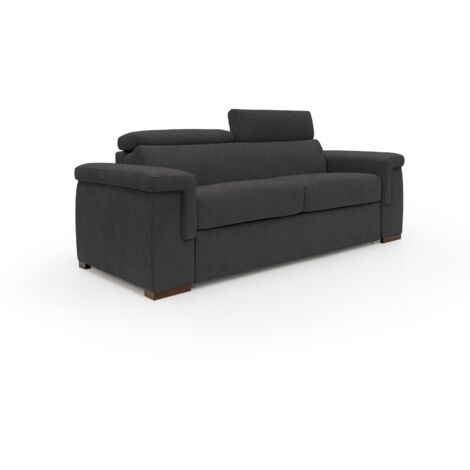 Giunone Sofá cama convertible con colchón de 18 cm y reposacabezas reclinables en tejido impermeable 200 cm (mat. 120x197 cm) Negro