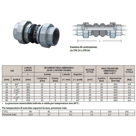 Giunto antivibrante in gomma con bocchettoni 1"1/2 DN40 FTUA-EE EPDM-EPDM 0318040