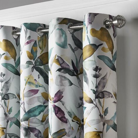 ALAN SYMONDS Giverny Floral Blackout Curtains Green 66x54 Thermal Effiencient Eyelet Curtain Pair