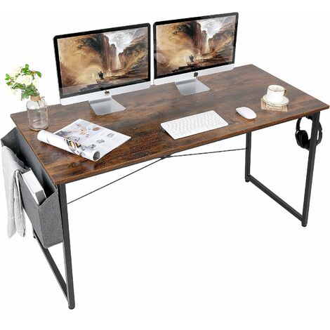 GIZCAM 140cm Home Office Desk, Writing Computer Desk PC Table Modern Industrial Working Desk with Storage Bag, Sturdy Wooden PC Laptop Table, Simple Computer Table for Work and Study (Vintage Brown)