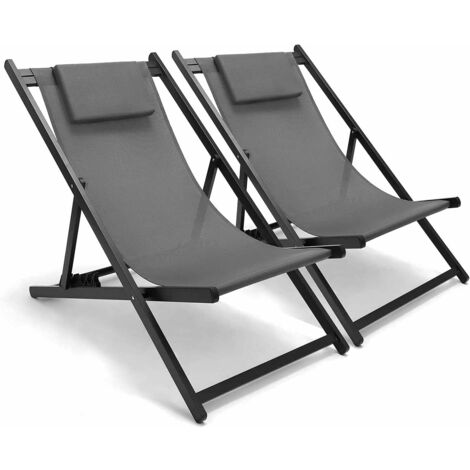 Gizcam 2PC Aluminum Patio Sun Lounger Folding Adjustable Recliner Garden Camping Chair