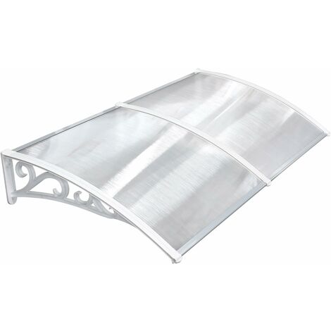 Gizcam Auvent de Porte, Blanc Auvent Marquise, Marquise de Porte d'entrée en Polycarbonate Transparent, Marquise Solaire Porte Terrasse Toit Abri Protection Contre La Pluie et UV (19098.5, blanc)