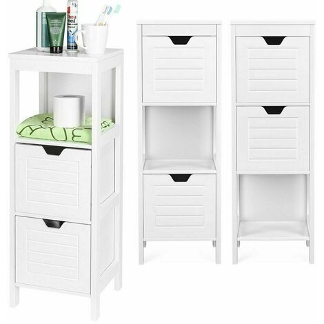 Gizcam Bathroom Cabinet, Wooden Side Tall Storage Organizer Free-Standing Cabinet with Drawer, 30*30*89cm White