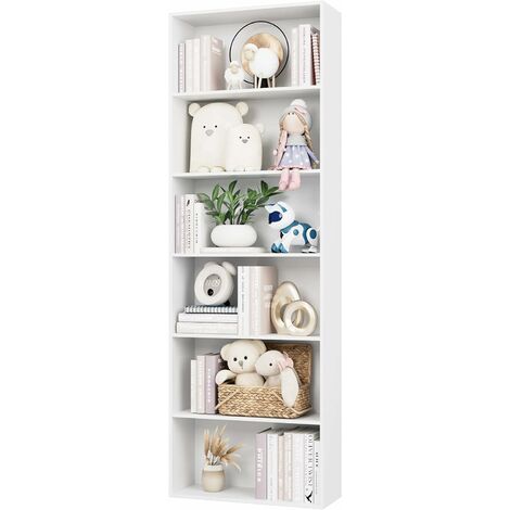 main image of "Gizcam Bookcase Tall Bookshelf Wooden Storage Rack Modern Shelving Books Stand Shelf Any Room Office 6 Tier White"