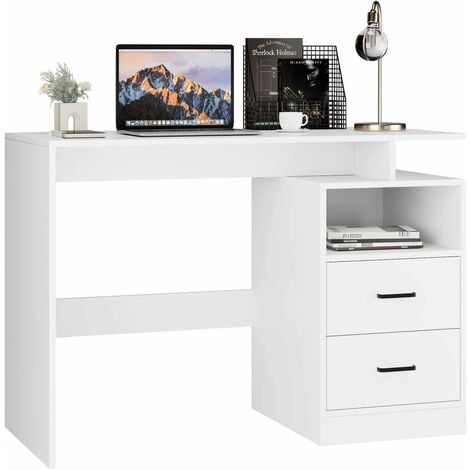 main image of "Gizcam Computer Desk Computer Table Wooden Writing Desk Office Workstation with 2 Drawers and 1 Compartment 108x48x76.5cm (White)"