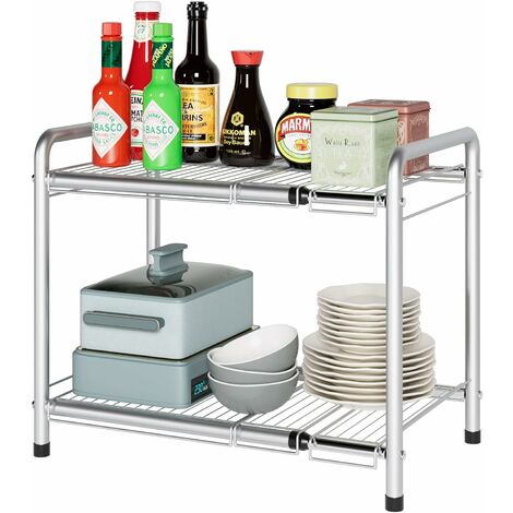 GIZCAM Estantes bajo Fregadero Extensible de 2 Niveles Almacenamje bajo Fregadero de Cocina Estantería para Armario de Fregadero de Acero Inoxidable 46.5-76 x 29 x 38 cm