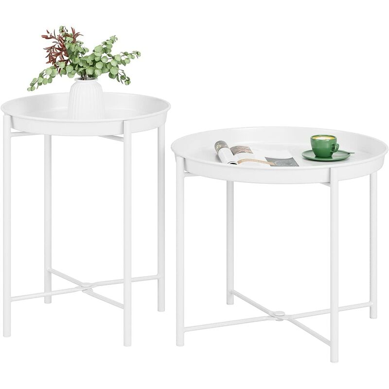 lot de 2 table basse ronde tables gigognes avec plateau amovible pour salon (blanc) - aicok