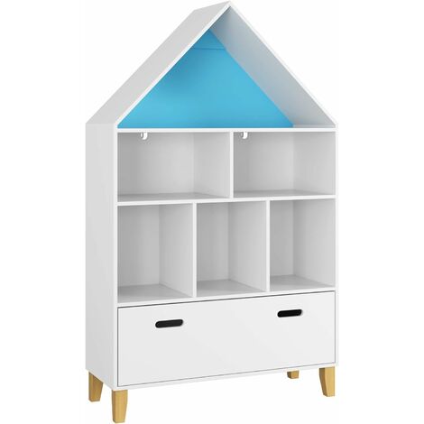 GIZCAM Kids 6-Cube Rocket Bookshelf Storage Chest w/ Wood Legs Cabinet White