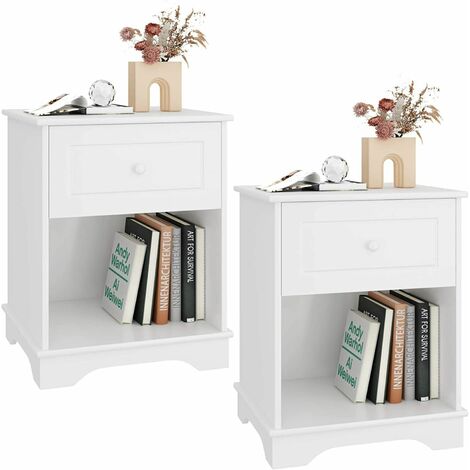 Gizcam Nightstand Set of 2 Bedside Tables with Drawer Slim Tall Telephone End Table Narrow Hallway Side Table, Wooden, White