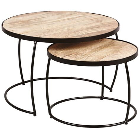 GIZEM - Lot de 2 Tables Basses Gigognes Métal et Bois