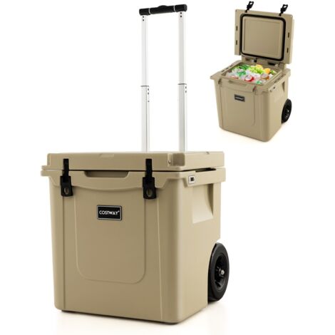 Glacière 43 L avec Roues Tout Terrain Étanche et Poignée Réglable pour Le Camping Café sur Roulette pour Cuisine Blanc CW8776 DESIGN IN