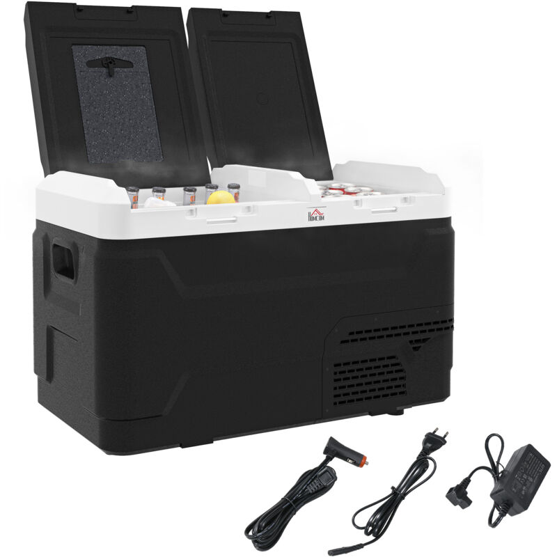 Homcom - Glacière électrique portable 40L pour voiture - congélateur réfrigérateur 2 zones - led - noir blanc