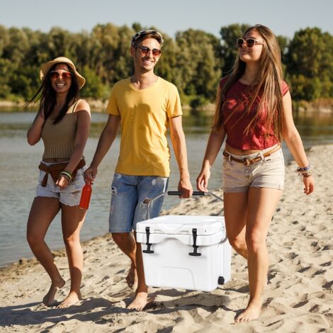 Glacière Isotherme Portable 15 L avec Bouchon de Vidange et 2 Porte-gobelets Glacière Mobile Rétention de Glace de 3 à 5 Jours Blanc CW5663 Maison Chic