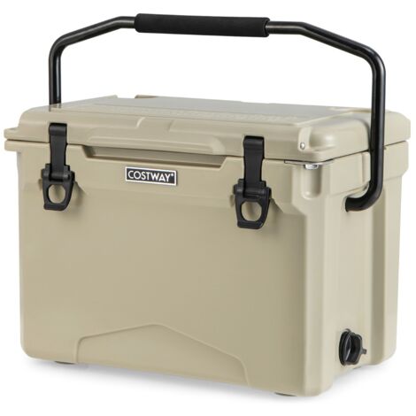 Glacière Isotherme Portable 21 L avec Bouchon de Vidange et Porte-gobelets Glacière Rigide Étanche Rétention de Glace de 5 à 7 Jours Brun CW8940 Maison Chic