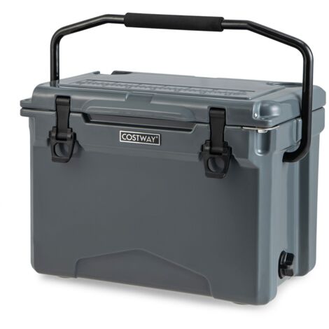 Glacière Isotherme Portable 21 L avec Bouchon de Vidange et Porte-gobelets Glacière Rigide Étanche Rétention de Glace de 5 à 7 Jours Gris CW5981 DESIGN IN