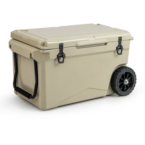 Glacière Isotherme Portable 71 L avec Bouchon de Vidange et Porte-gobelets Glacière Rigide à Roulettes Rétention de Glace de 5 à 7 Jours Kaki CW3410 Maison Chic