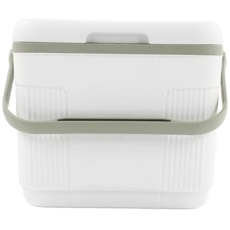 Glacière portable 22L blanche et verte avec isolation en polypropylène de qualité alimentaire, idéale pour le camping et les pique-niques en plein air.