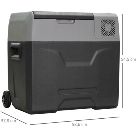 Glacière voiture 50L jusqu'à -20°C écran tactile, 2 roues poignée télescopique 58,6x37,8x54,5 cm grise