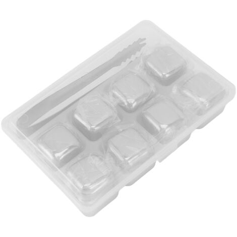 Glaçons Whisky Inox 304 Acier Inoxydable Alimentaire Non Toxique - 8 Cubes avec Pince à Glace pour Boissons Whisky