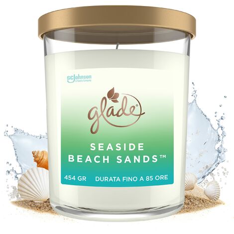 Glade Candela Profumata Grande con Oli Essenziali, Fragranza Seaside Beach Sand, Spiaggia Bianca, Durata fino a 85 Ore, 454gr