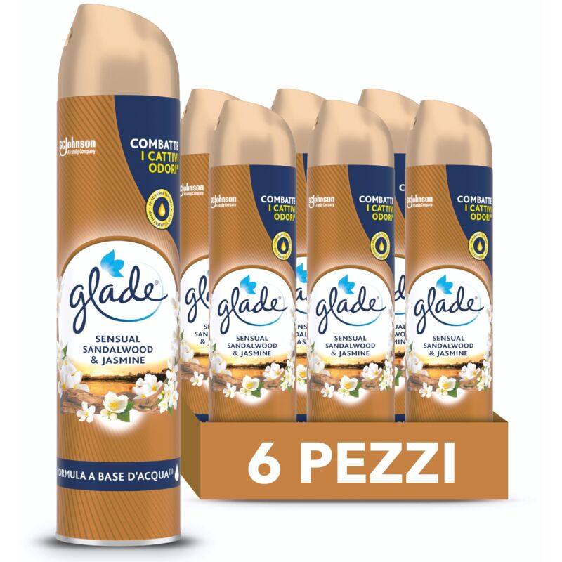 Image of Glade Deodorante per Ambienti Spray, Fragranza Sandalo di Bali e Gelsomino, Formato Scorta da 6 Spray da 300ml