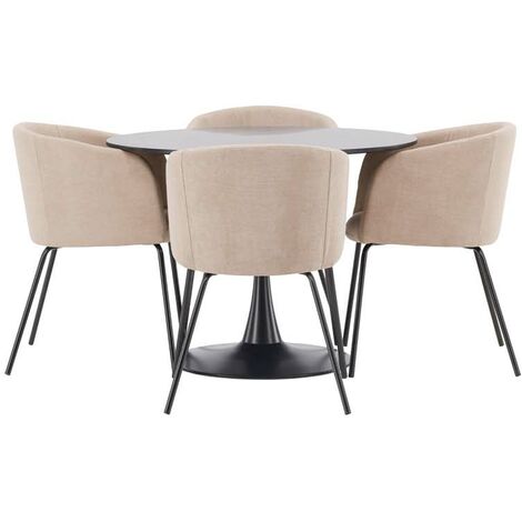 Glade Essgruppe Tisch schwarz und 4 berit Stühle beige.