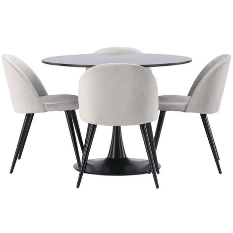Glade Essgruppe Tisch schwarz und 4 Velvet Stühle grau.