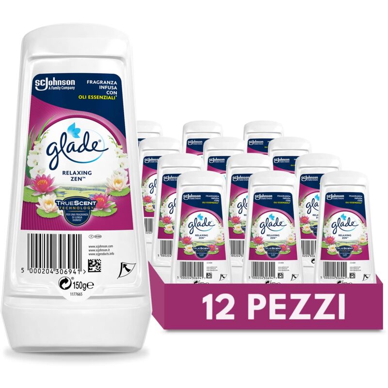 Image of Gel Assorbiodori Profumatore per Ambienti, Per Rinfrescare Stanze e Armadi, Fragranza Relaxing Zen, Formato Scorta 12 Confezioni da 150 gr - Glade