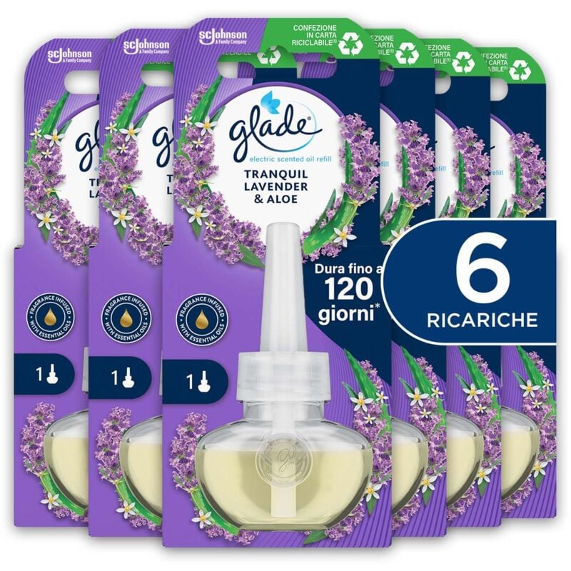 Image of Glade - Liquido Elettrico Profumatore per Ambienti, Confezione da 6 Ricariche da 20ml, Fragranza alla Lavanda e Aloe di Lunga Durata