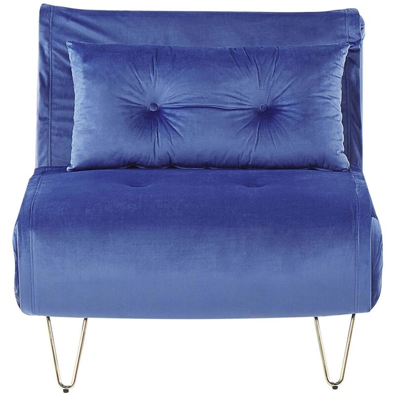 Beliani - Glam 1 Seater Velvet Sofa Bed Single With Cushion Navy Blue Vestfold