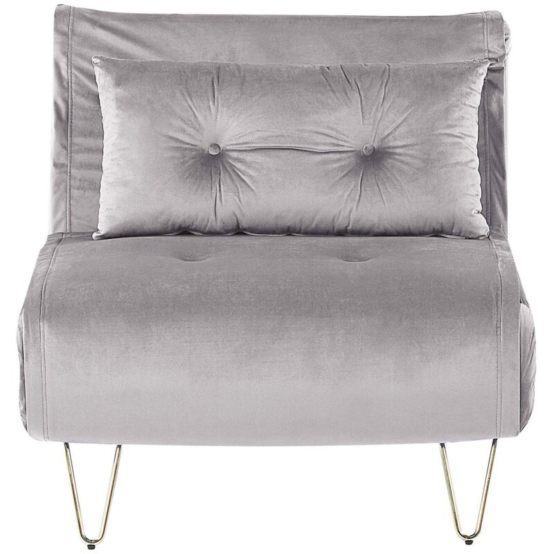 Beliani - Glam 1 Seater Velvet Sofa Bed Single With Cushion Grey Vestfold
